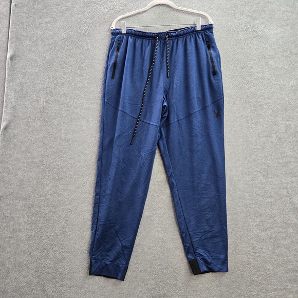 Spyder Men Activewear Pants Large Blue Jogger Active Zip Pockets Drawstring - Picture 1 of 13